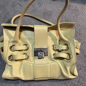 JIMMY CHOO Ramona Pale Yellow Leather Bag Large Hobo Shoulder Tote Purse Zip